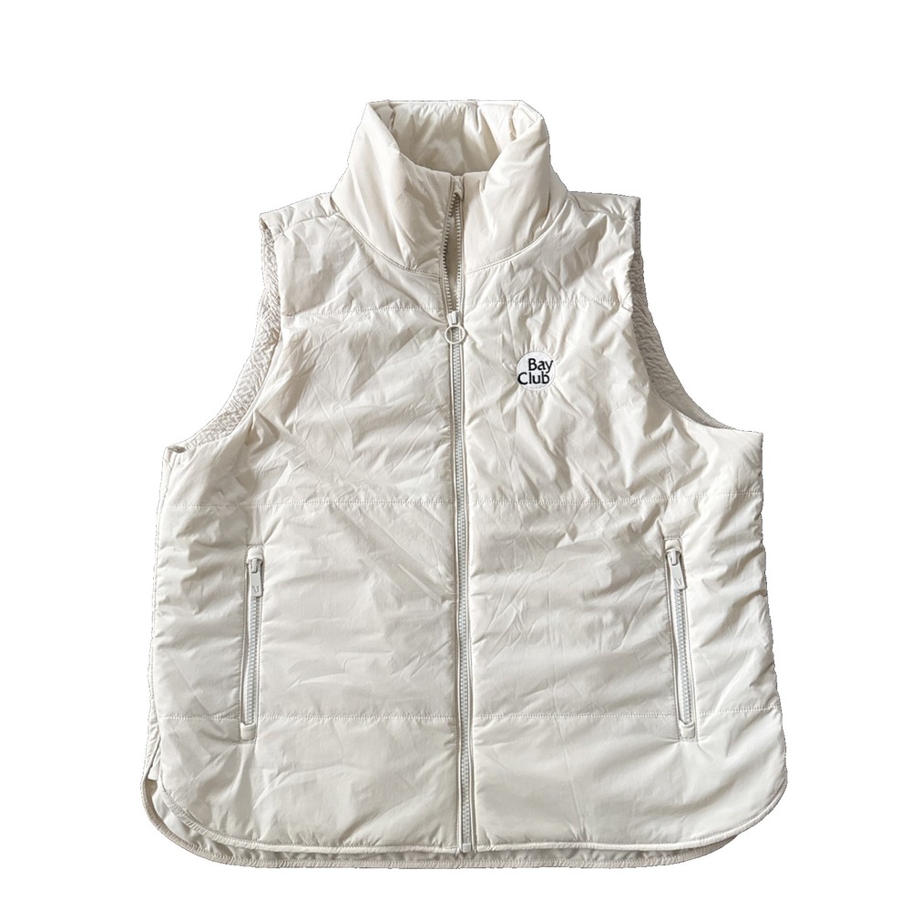 Vuori Canyon Insulated Vest Women Large Ivory Bay Club Logo PrimaLoft Full Zip